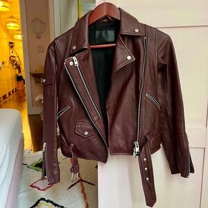 Burgundy AllSaints leather jacket, size 2